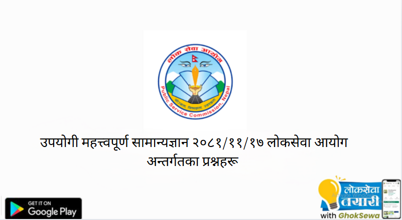 नासु २०८१/११/१७ मा लोकसेवाले सोधेका सामान्यज्ञान अन्तर्गतका प्रश्नहरू